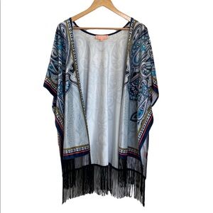 Peachpuff Velvet Boho Fringe Kimono